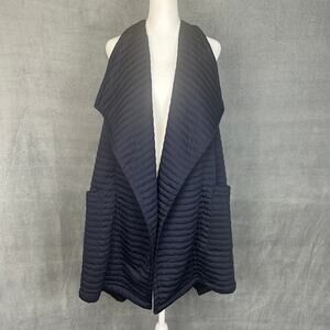 Alembika Vest Womens Medium Navy Quilted Cardigan Oversized Lagenlook Artsy Boho
